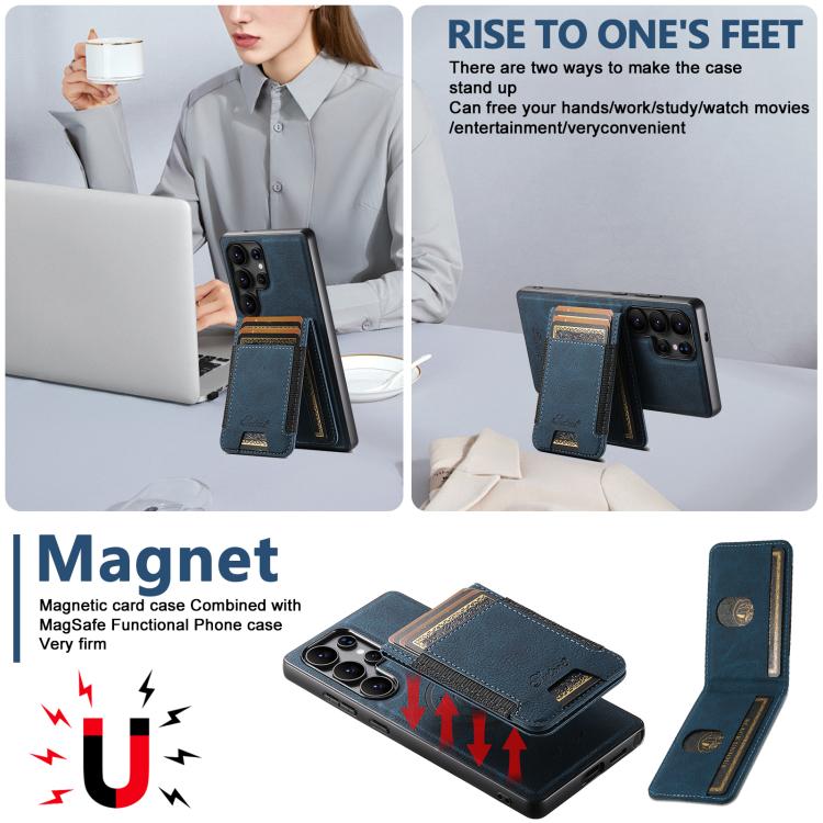 For Samsung Galaxy S25 5G Suteni H17 Litchi Texture Leather MagSafe Detachable Wallet Phone Case(Blue) - Galaxy S25 5G Cases by Suteni | Online Shopping South Africa | PMC TechLife | Buy Now Pay Later Mobicred