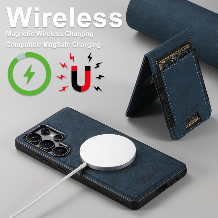 For Samsung Galaxy S25 5G Suteni H17 Litchi Texture Leather MagSafe Detachable Wallet Phone Case(Blue) - Galaxy S25 5G Cases by Suteni | Online Shopping South Africa | PMC TechLife | Buy Now Pay Later Mobicred