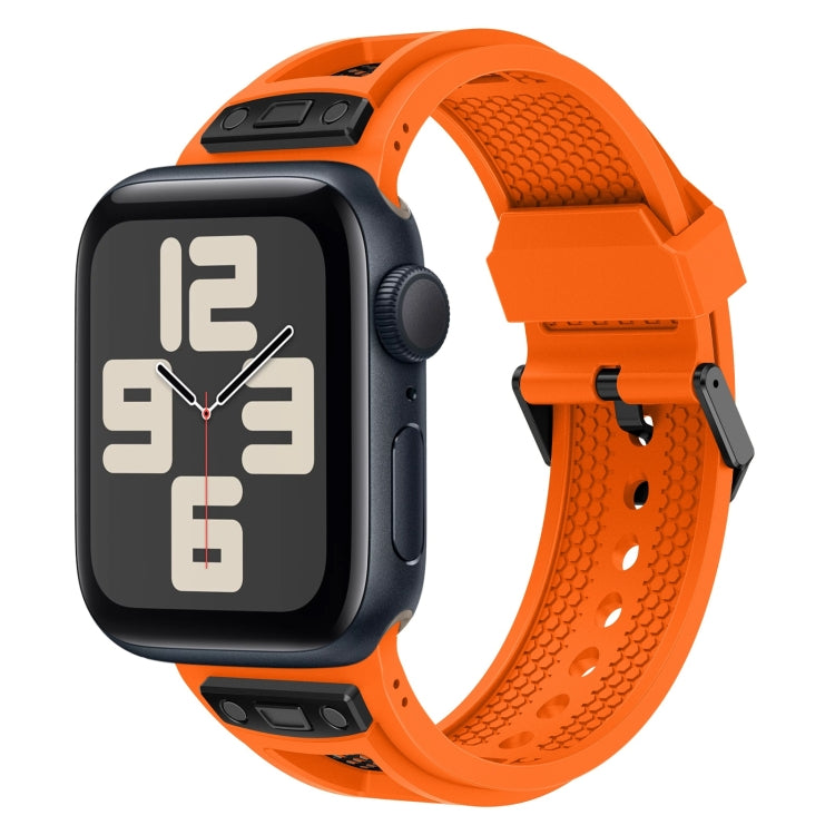 For Apple Watch SE 2023 44mm Breathable Stainless Steel Mesh TPU Watch Band(Orange Black) - Watch Bands by PMC Jewellery | Online Shopping South Africa | PMC Jewellery