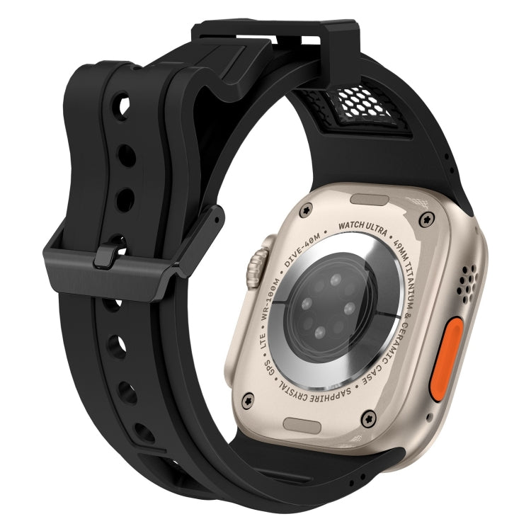 For Apple Watch SE 2023 44mm Breathable Stainless Steel Mesh TPU Watch Band(Black Black) - Watch Bands by PMC TechLife | Online Shopping South Africa | PMC TechLife