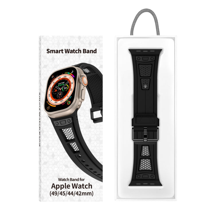 For Apple Watch Ultra 2 49mm Breathable Stainless Steel Mesh TPU Watch Band(Black Black) - Watch Bands by PMC Jewellery | Online Shopping South Africa | PMC Jewellery