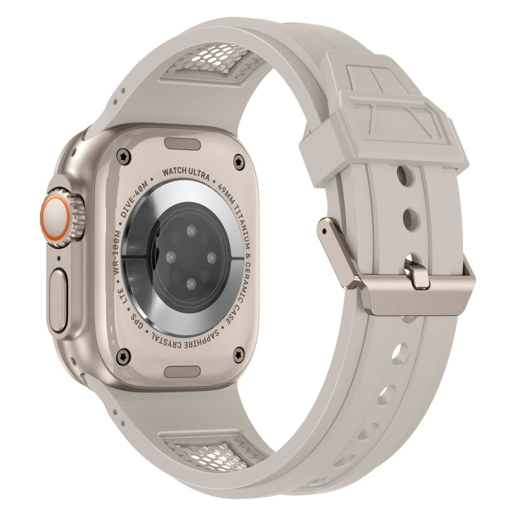 For Apple Watch SE 2022 44mm Breathable Stainless Steel Mesh TPU Watch Band(Starlight Titanium) - Watch Bands by PMC TechLife | Online Shopping South Africa | PMC TechLife