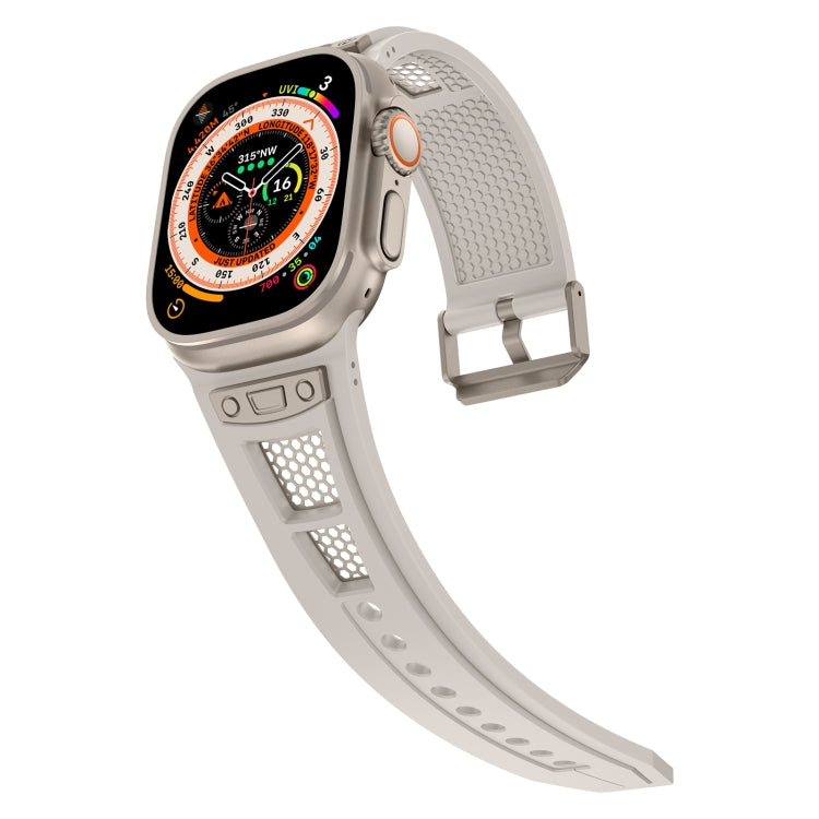 For Apple Watch SE 2022 44mm Breathable Stainless Steel Mesh TPU Watch Band(Starlight Titanium) - Watch Bands by PMC TechLife | Online Shopping South Africa | PMC TechLife