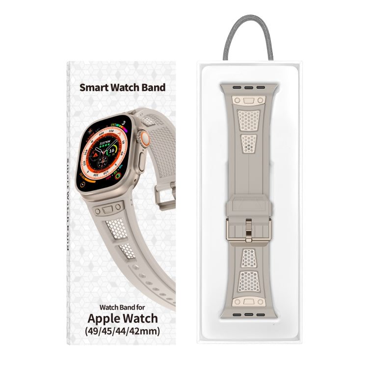 For Apple Watch SE 2022 44mm Breathable Stainless Steel Mesh TPU Watch Band(Starlight Titanium) - Watch Bands by PMC TechLife | Online Shopping South Africa | PMC TechLife