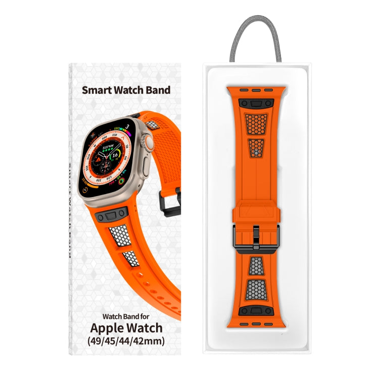 For Apple Watch Series 7 45mm Breathable Stainless Steel Mesh TPU Watch Band(Orange Black) - Watch Bands by PMC TechLife | Online Shopping South Africa | PMC TechLife
