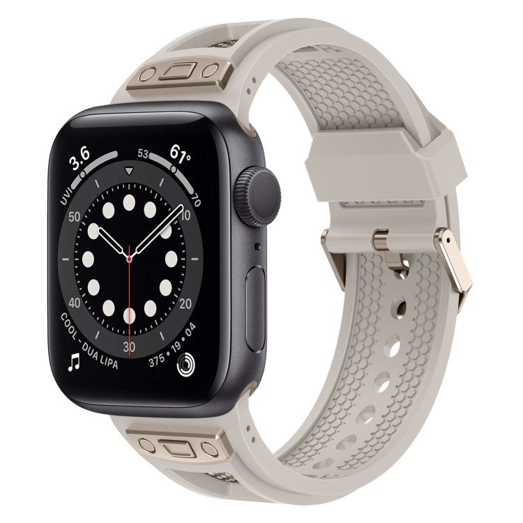 For Apple Watch Series 6 44mm Breathable Stainless Steel Mesh TPU Watch Band(Starlight Titanium) - Watch Bands by PMC Jewellery | Online Shopping South Africa | PMC Jewellery