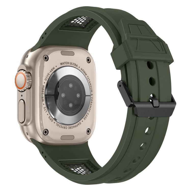 For Apple Watch Series 5 44mm Breathable Stainless Steel Mesh TPU Watch Band(Green Black) - Watch Bands by PMC TechLife | Online Shopping South Africa | PMC TechLife