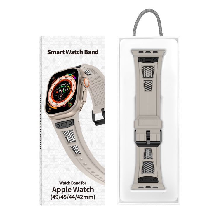 For Apple Watch Series 5 44mm Breathable Stainless Steel Mesh TPU Watch Band(Starlight Black) - Watch Bands by PMC TechLife | Online Shopping South Africa | PMC TechLife