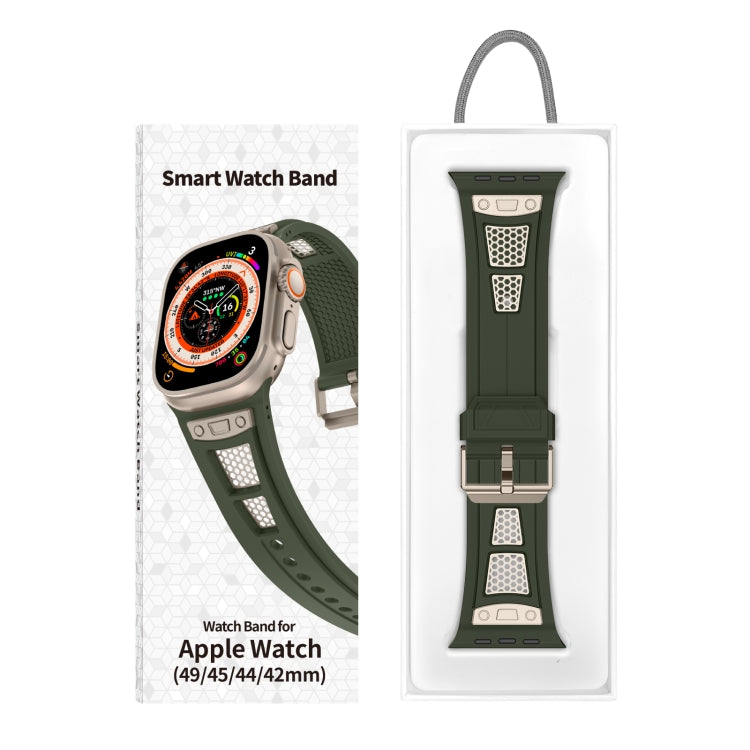 For  Apple Watch Series 4 44mm Breathable Stainless Steel Mesh TPU Watch Band(Green Titanium) - Watch Bands by PMC TechLife | Online Shopping South Africa | PMC TechLife