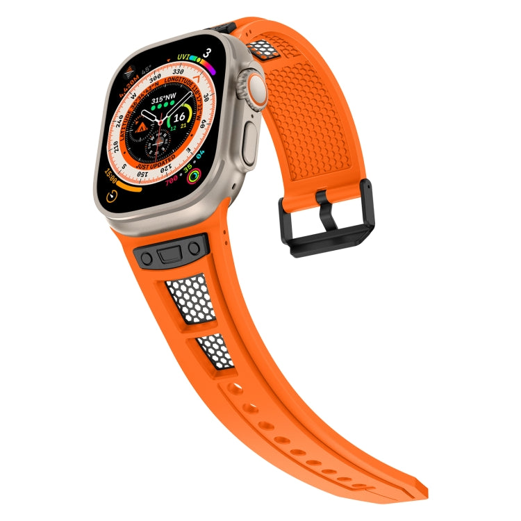 For  Apple Watch Series 4 44mm Breathable Stainless Steel Mesh TPU Watch Band(Orange Black) - free shipping - PMC TechLife - Order now!