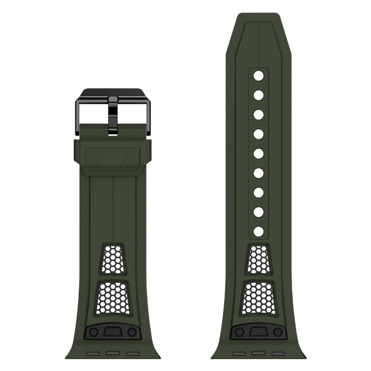 For Apple Watch Series 3 42mm Breathable Stainless Steel Mesh TPU Watch Band(Green Black) - Watch Bands by PMC TechLife | Online Shopping South Africa | PMC TechLife