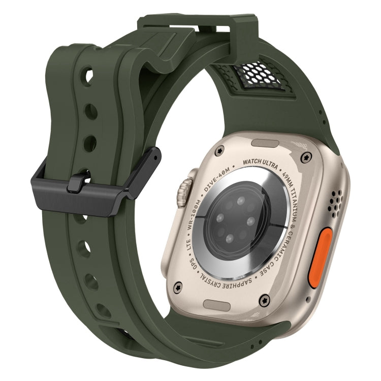 For Apple Watch Series 3 42mm Breathable Stainless Steel Mesh TPU Watch Band(Green Black) - Watch Bands by PMC TechLife | Online Shopping South Africa | PMC TechLife
