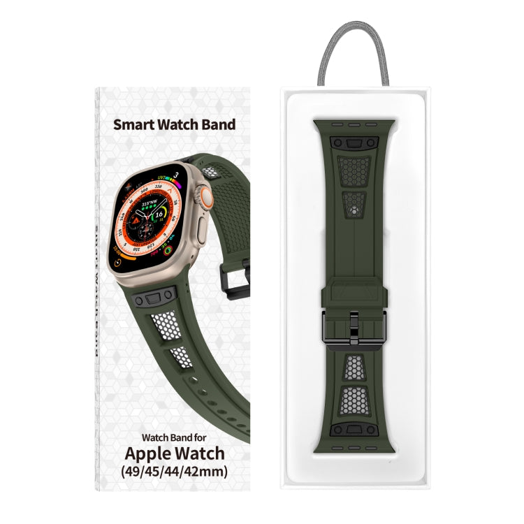 For Apple Watch Series 3 42mm Breathable Stainless Steel Mesh TPU Watch Band(Green Black) - Watch Bands by PMC TechLife | Online Shopping South Africa | PMC TechLife