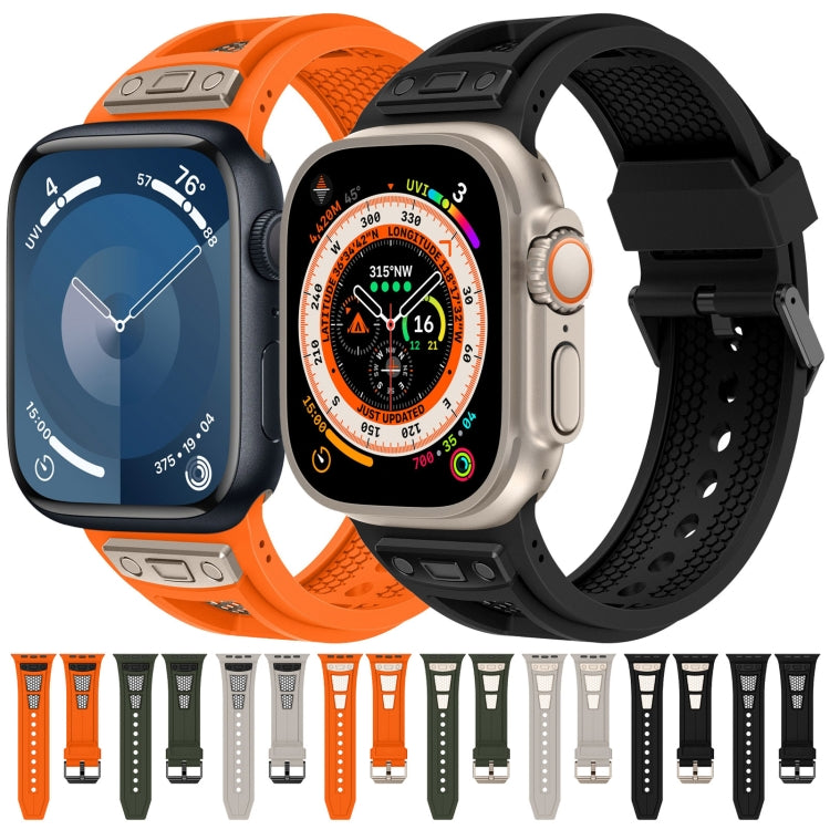 For  Apple Watch Series 4 44mm Breathable Stainless Steel Mesh TPU Watch Band(Orange Black) - Watch Bands by PMC Jewellery | Online Shopping South Africa | PMC Jewellery