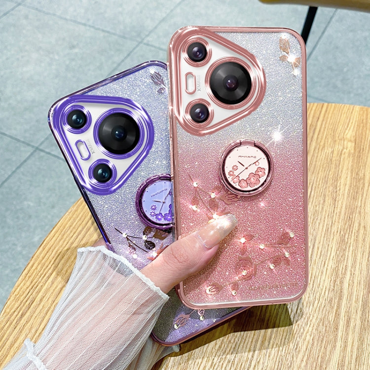 For Huawei Pura 70 Gradient Glitter Immortal Flower Ring All-inclusive Phone Case(Purple) - free shipping - PMC Jewellery - Order now!