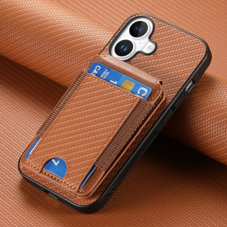 For iPhone 16 Carbon Fiber Vertical Flip Wallet Stand Phone Case(Brown) - iPhone 16 Cases by PMC Jewellery | Online Shopping South Africa | PMC Jewellery | Buy Now Pay Later Mobicred