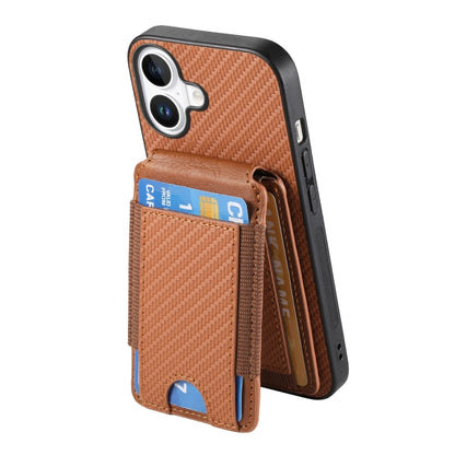 For iPhone 16 Carbon Fiber Vertical Flip Wallet Stand Phone Case(Brown) - iPhone 16 Cases by PMC Jewellery | Online Shopping South Africa | PMC Jewellery | Buy Now Pay Later Mobicred