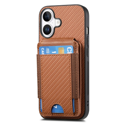 For iPhone 16 Plus Carbon Fiber Vertical Flip Wallet Stand Phone Case(Brown) - iPhone 16 Plus Cases by PMC Jewellery | Online Shopping South Africa | PMC Jewellery | Buy Now Pay Later Mobicred