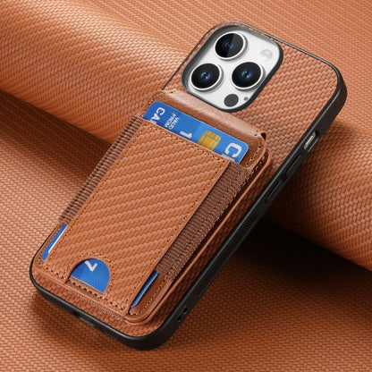 For iPhone 16 Pro Max Carbon Fiber Vertical Flip Wallet Stand Phone Case(Brown) - More iPhone Cases by PMC Jewellery | Online Shopping South Africa | PMC Jewellery | Buy Now Pay Later Mobicred