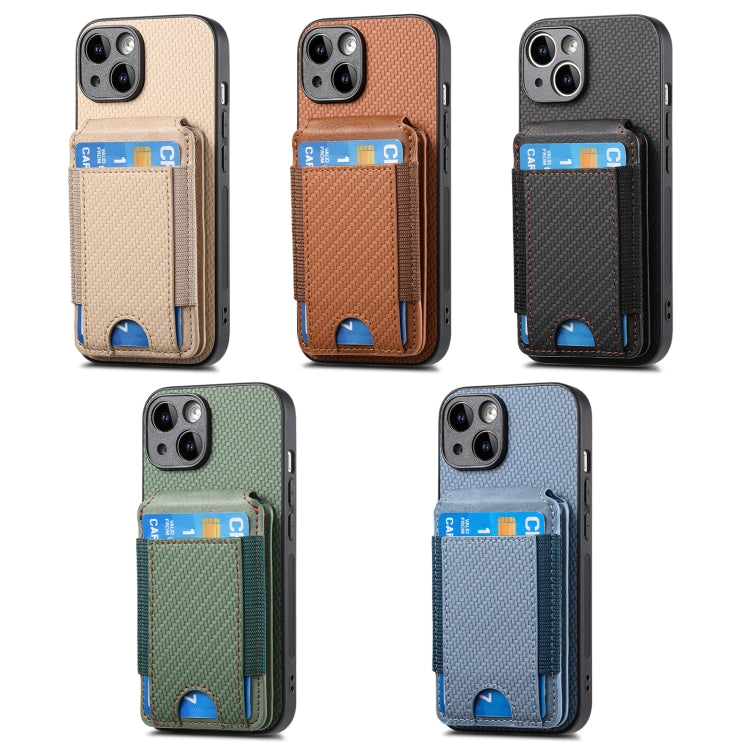 For iPhone 16 Plus Carbon Fiber Vertical Flip Wallet Stand Phone Case(Khaki) - iPhone 16 Plus Cases by PMC Jewellery | Online Shopping South Africa | PMC Jewellery | Buy Now Pay Later Mobicred