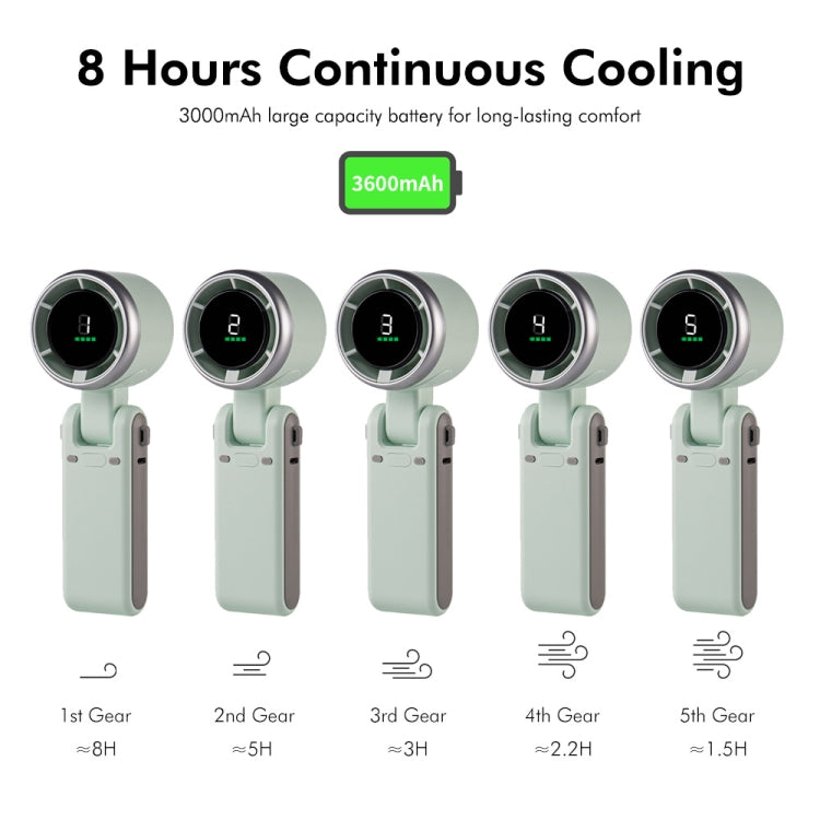 ENKAY Hat-Prince 3600mAh Battery Max 8H Cooling times Foldable Neck Turbo Fan with Digital Display(Light Green) - Electric Fans by ENKAY | Online Shopping South Africa | PMC TechLife | Buy Now Pay Later Mobicred