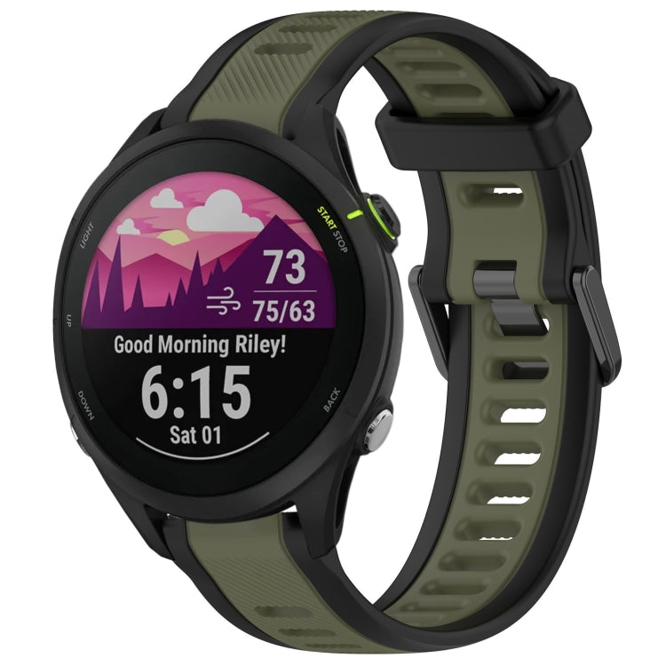 For Garmin Forerunner 255 Music 22mm Two Color Textured Silicone Watch Band(Green+Black) - Watch Bands by PMC TechLife | Online Shopping South Africa | PMC TechLife