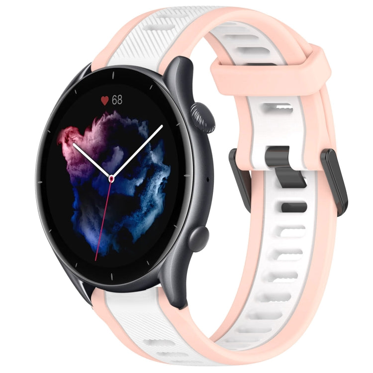 For Amazfit GTR 3 22mm Two-Color Textured Silicone Watch Band(White+Pink) - Watch Bands by PMC TechLife | Online Shopping South Africa | PMC TechLife