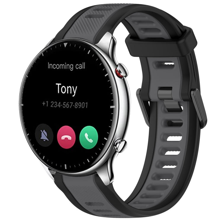 For Amazfit GTR 2 22mm Two-Color Textured Silicone Watch Band(Grey+Black) - Watch Bands by PMC TechLife | Online Shopping South Africa | PMC TechLife