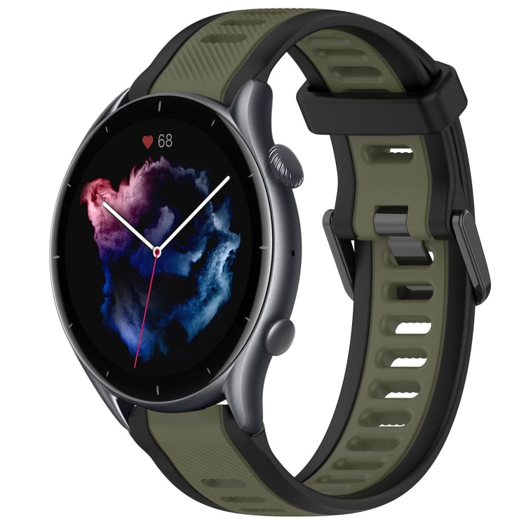 For Amazfit 3 22mm Two-Color Textured Silicone Watch Band(Green+Black) - Watch Bands by PMC TechLife | Online Shopping South Africa | PMC TechLife