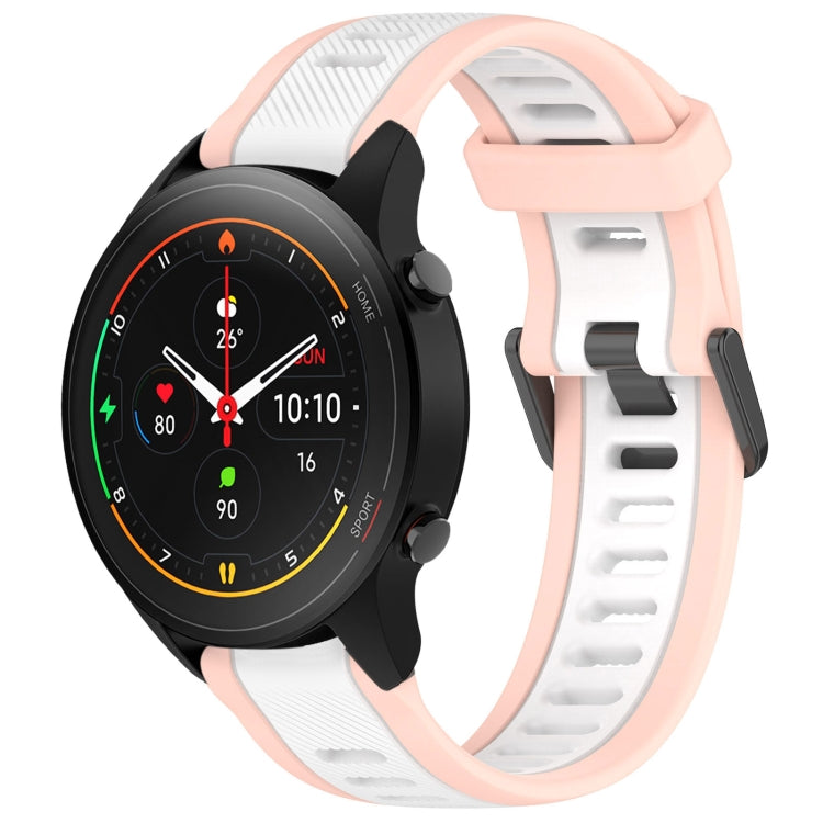 For Xiaomi MI Watch S1 Pro 22mm Two Color Textured Silicone Watch Band(White+Pink) - Watch Bands by PMC Jewellery | Online Shopping South Africa | PMC Jewellery