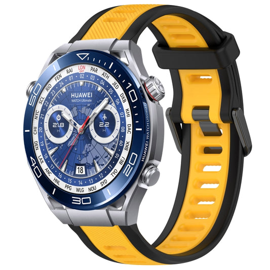 For Huawei Watch Ultimate 22mm Two Color Textured Silicone Watch Band(Yellow+Black) - Watch Bands by PMC Jewellery | Online Shopping South Africa | PMC Jewellery