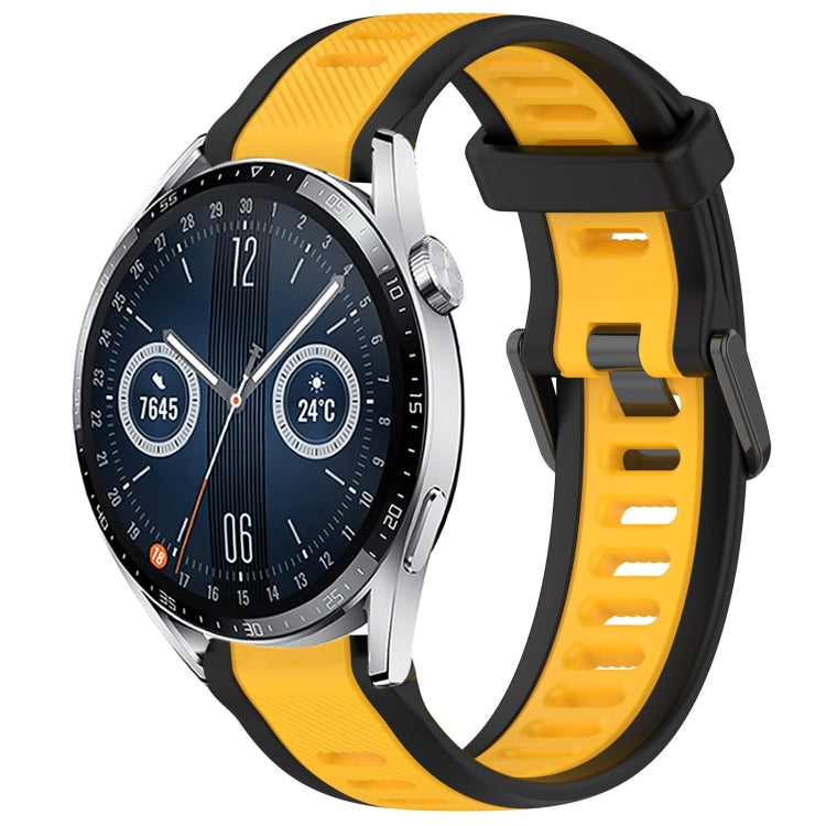 For Huawei Watch GT3 46mm 22mm Two Color Textured Silicone Watch Band(Yellow+Black) - Watch Bands by PMC Jewellery | Online Shopping South Africa | PMC Jewellery