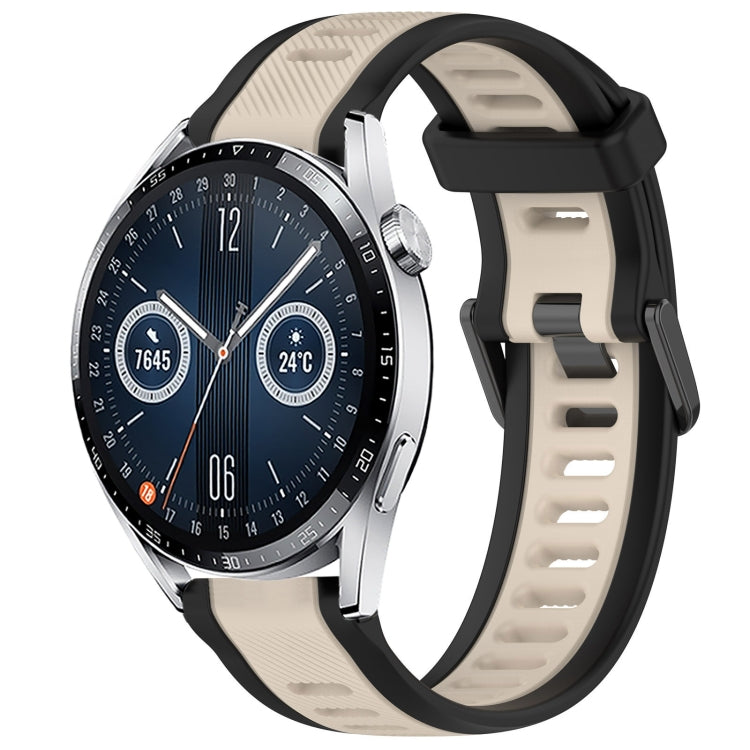 For Huawei Watch GT3 42mm 20mm Two Color Textured Silicone Watch Band(Starlight + Black) - Watch Bands by PMC TechLife | Online Shopping South Africa | PMC TechLife