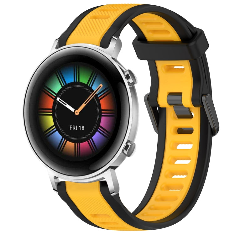 For Huawei Watch GT2 42mm 20mm Two Color Textured Silicone Watch Band(Yellow+Black) - Watch Bands by PMC Jewellery | Online Shopping South Africa | PMC Jewellery