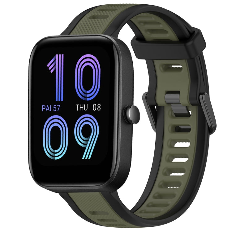 For Amazfit Bip 3 Pro 20mm Two-Color Textured Silicone Watch Band(Green+Black) - Watch Bands by PMC TechLife | Online Shopping South Africa | PMC TechLife