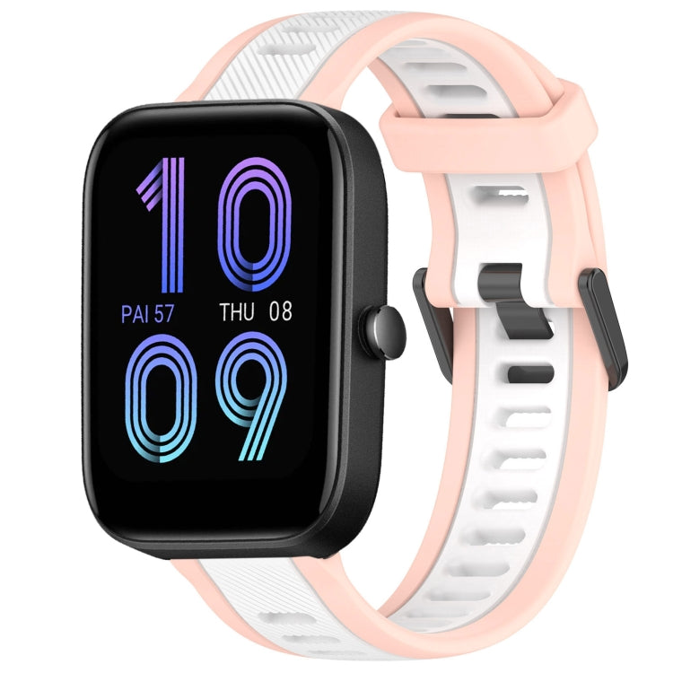 For Amazfit Bip 3 Pro 20mm Two-Color Textured Silicone Watch Band(White+Pink) - Watch Bands by PMC TechLife | Online Shopping South Africa | PMC TechLife