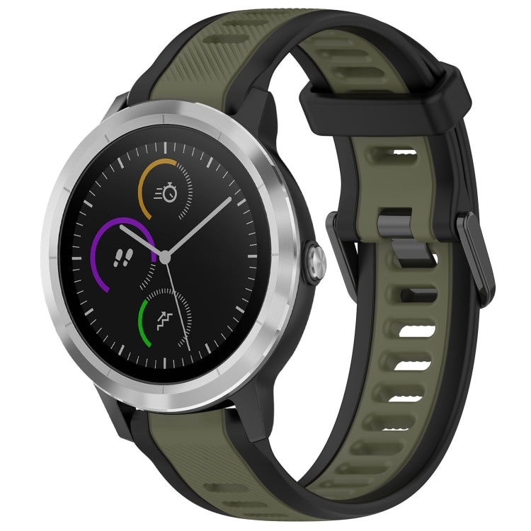 For Garmin Vivoactive 3 20mm Two Color Textured Silicone Watch Band(Green+Black) - Watch Bands by PMC TechLife | Online Shopping South Africa | PMC TechLife