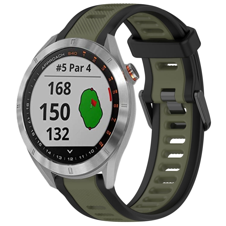 For Garmin Approach S40 20mm Two Color Textured Silicone Watch Band(Green+Black) - Watch Bands by PMC TechLife | Online Shopping South Africa | PMC TechLife