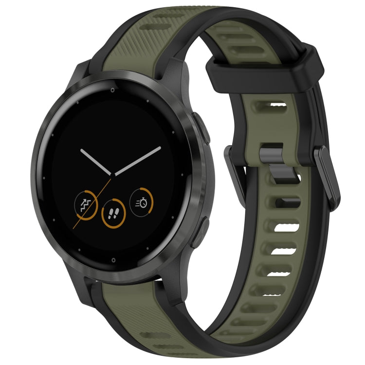 For Garmin Vivoactive 4S 18mm Two Color Textured Silicone Watch Band(Green+Black) - Watch Bands by PMC TechLife | Online Shopping South Africa | PMC TechLife
