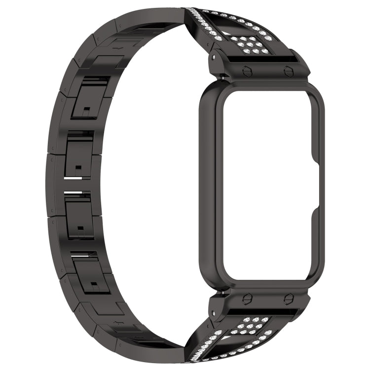 For Samsung Galaxy Fit 3 X Shaped Dual Row Diamond Metal Frame Watch Band(Black) - Watch Bands by PMC Jewellery | Online Shopping South Africa | PMC Jewellery