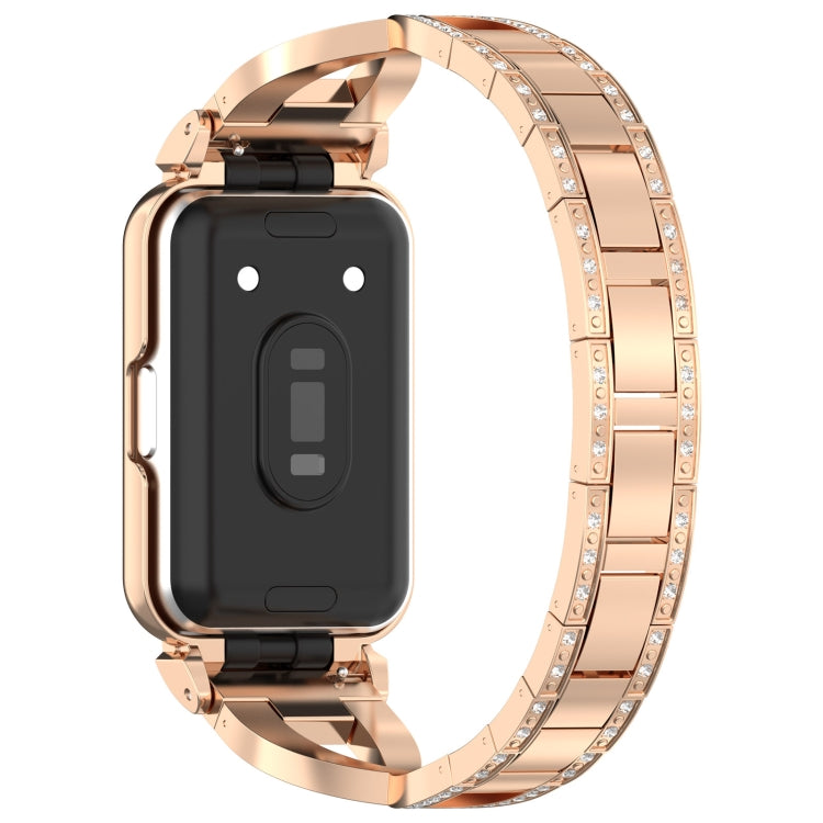 For Samsung Galaxy Fit 3 X Shaped Dual Row Diamond Metal Frame Watch Band(Rose Gold) - Watch Bands by PMC TechLife | Online Shopping South Africa | PMC TechLife | Buy Now Pay Later Mobicred