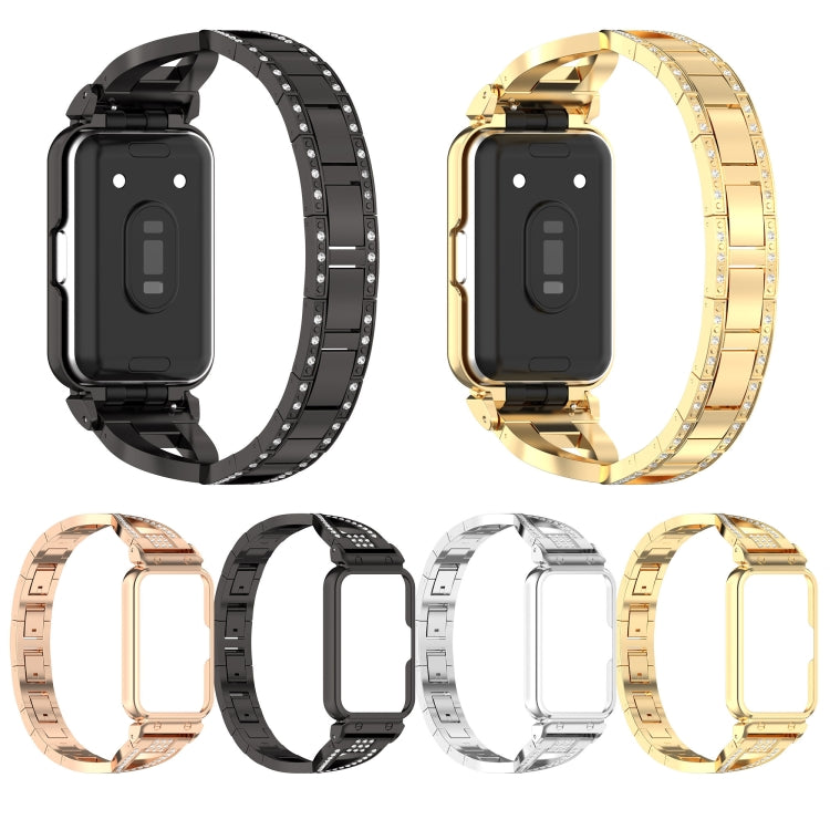 For Samsung Galaxy Fit 3 X Shaped Dual Row Diamond Metal Frame Watch Band(Rose Gold) - Watch Bands by PMC TechLife | Online Shopping South Africa | PMC TechLife | Buy Now Pay Later Mobicred