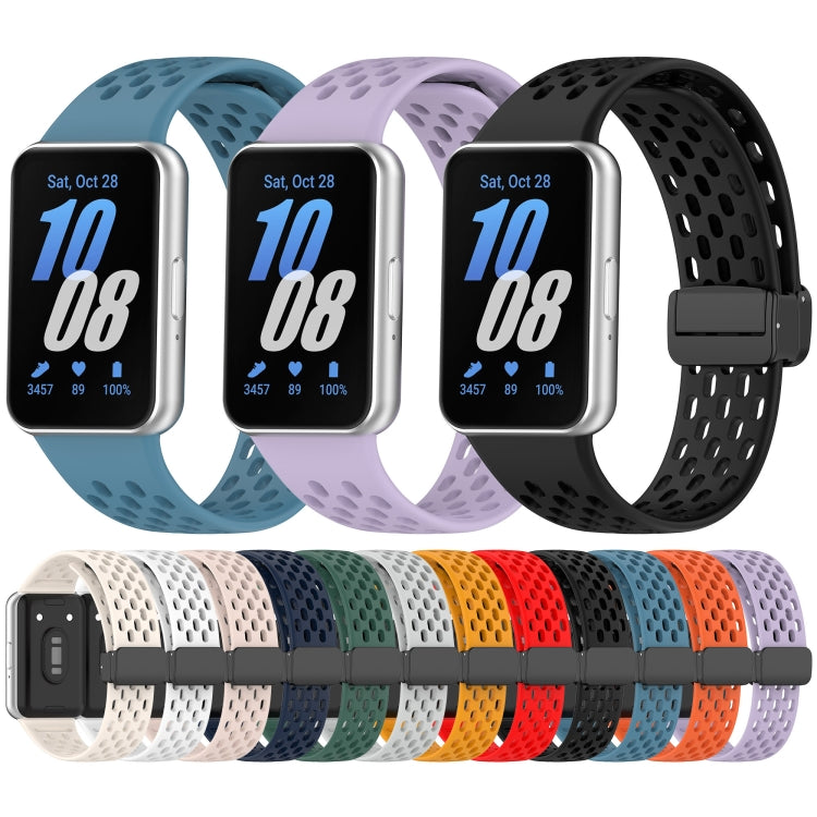 For Samsung Galaxy Fit 3 Hole Style Magnetic Folding Buckle Silicone Watch Band(Blue) - Watch Bands by PMC TechLife | Online Shopping South Africa | PMC TechLife