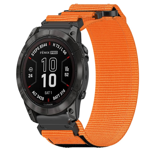 For Garmin Fenix 7X 26mm Nylon Hook And Loop Fastener Watch Band(Orange) - Watch Bands by PMC Jewellery | Online Shopping South Africa | PMC Jewellery