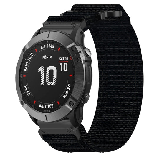 For Garmin Fenix 6X Pro 26mm Nylon Hook And Loop Fastener Watch Band(Black) - Watch Bands by PMC Jewellery | Online Shopping South Africa | PMC Jewellery