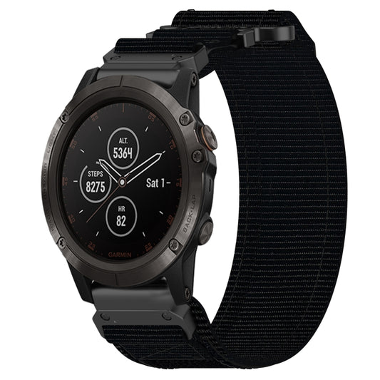 For Garmin Fenix 5X Plus 26mm Nylon Hook And Loop Fastener Watch Band(Black) - Watch Bands by PMC Jewellery | Online Shopping South Africa | PMC Jewellery