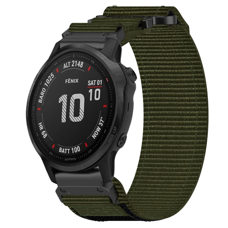 For Garmin Fenix 6S 20mm Nylon Hook And Loop Fastener Watch Band(Army Green) - Watch Bands by PMC Jewellery | Online Shopping South Africa | PMC Jewellery