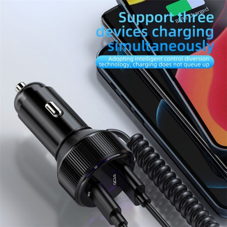 K18A PD 30W Retractable Type-C Cable USB+Type-C Dual Port Aluminum Alloy Car Charger - Car Charger by PMC TechLife | Online Shopping South Africa | PMC TechLife | Buy Now Pay Later Mobicred
