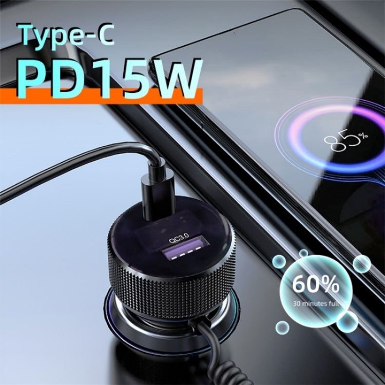 K18B 12-24V Car Charger USB+Type-C Dual Port Charging Adapter with PD 30W Type-C Spring Cable - Car Charger by PMC TechLife | Online Shopping South Africa | PMC TechLife | Buy Now Pay Later Mobicred
