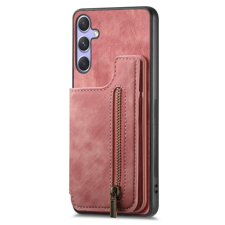 For Samsung Galaxy S25 5G Retro Leather Zipper Wallet Back Phone Case(Pink) - Galaxy S25 5G Cases by PMC Jewellery | Online Shopping South Africa | PMC Jewellery | Buy Now Pay Later Mobicred